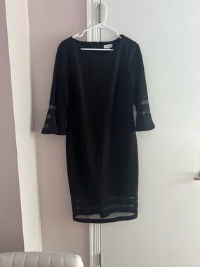 Calvin Klein Black Sheath Dress with Mesh Stripe Accents